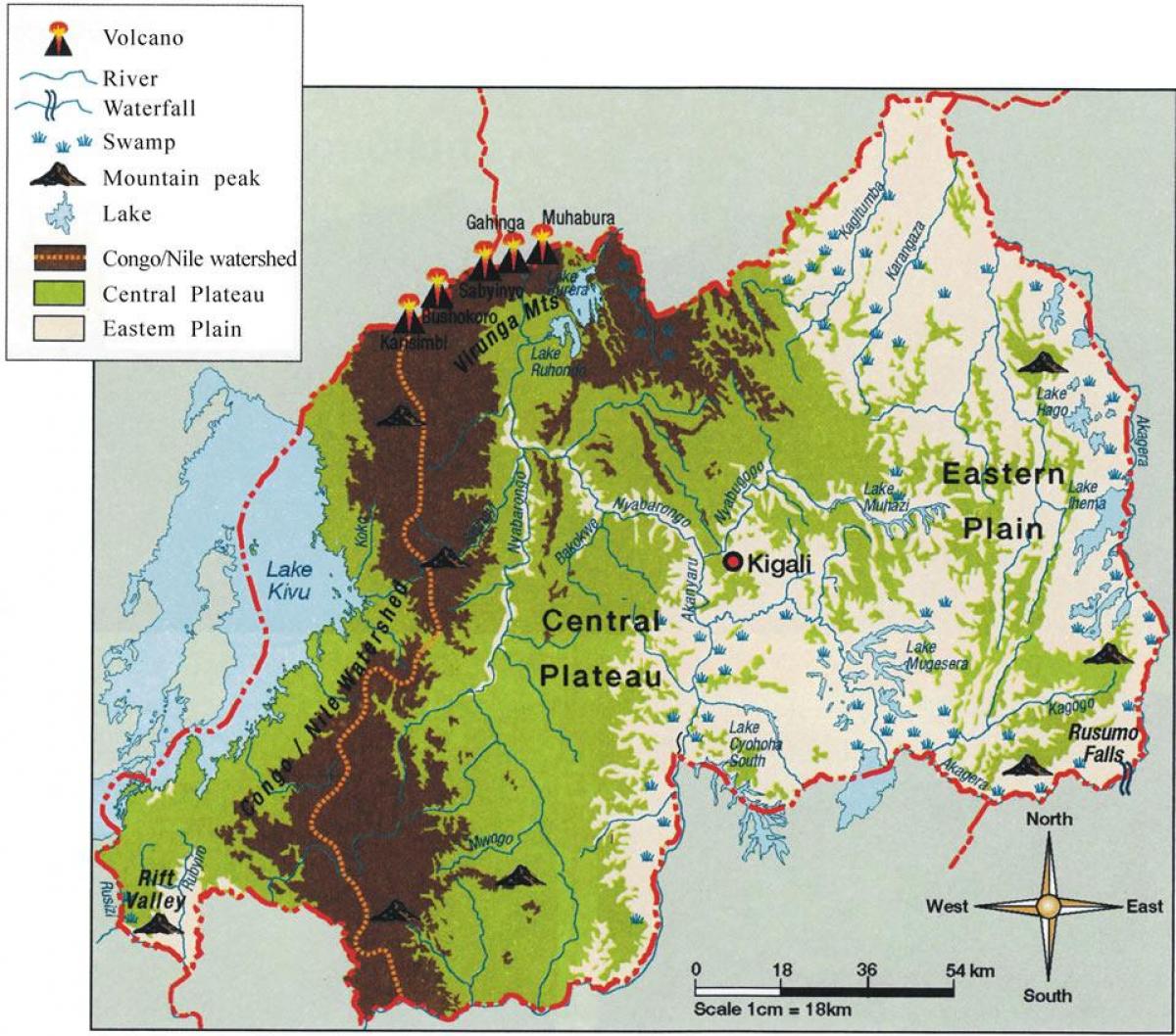 geografisk kort over Rwanda