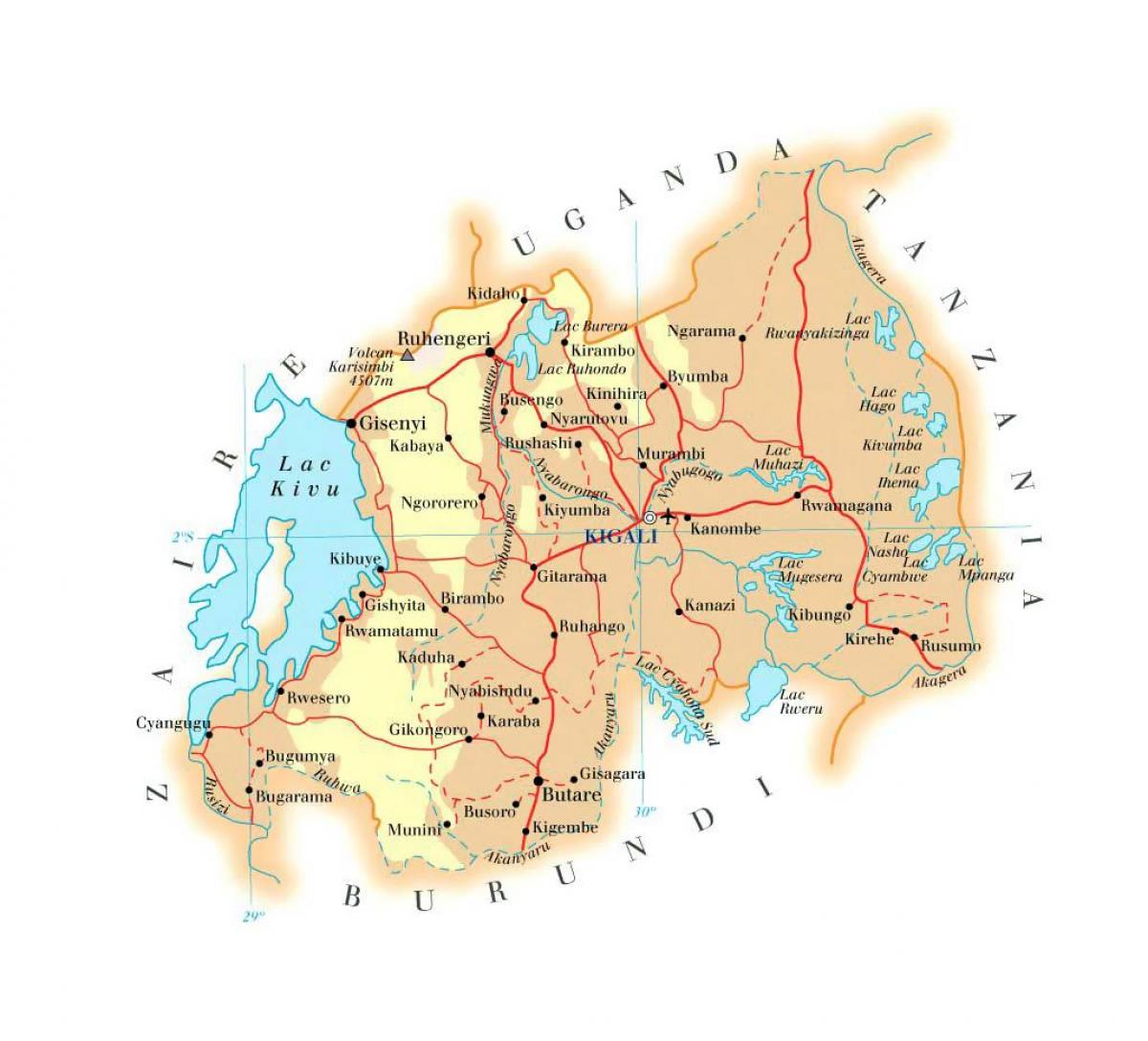 kort over Rwanda vej