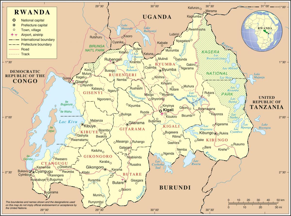 kort over administrative kort over Rwanda