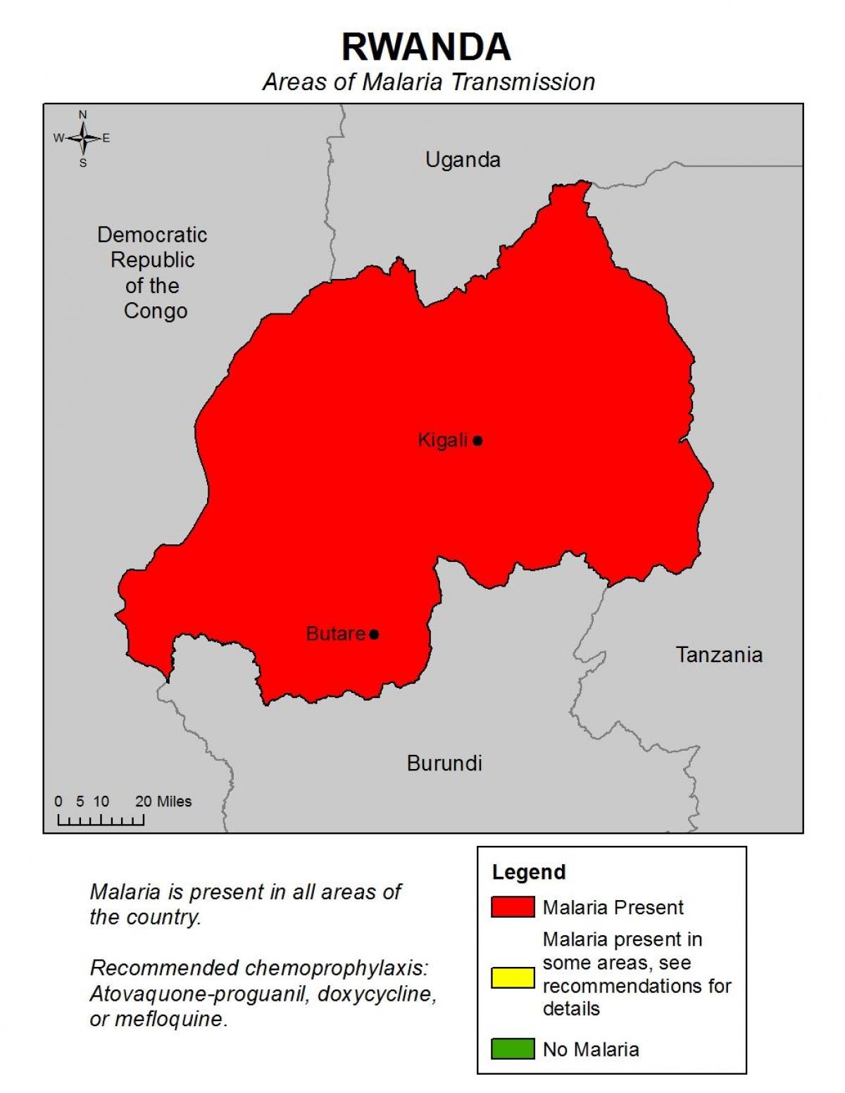 kort over Rwanda malaria