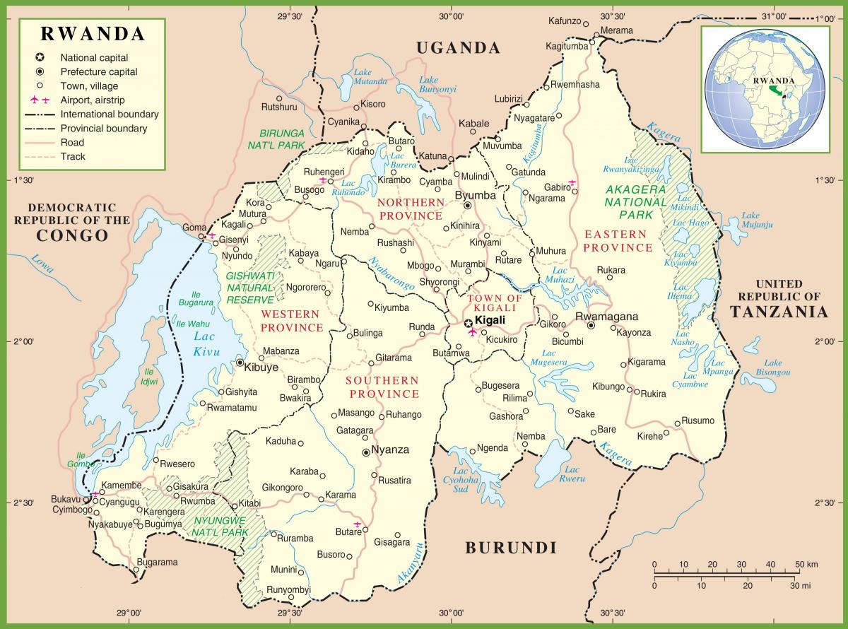 kort over Rwanda politiske