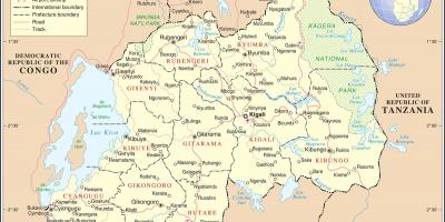 Kort af kort Rwanda omkringliggende lande